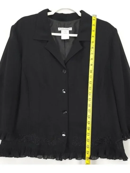 Black Skirt Suit Women 18 Embroidered Pleated Ruffle Church Feminine - Picture 5 of 7